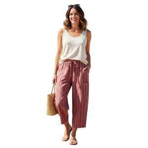 Fresh Produce  Striped Wide Leg Pull On Cropped Sustainable Cotton Pants Size L